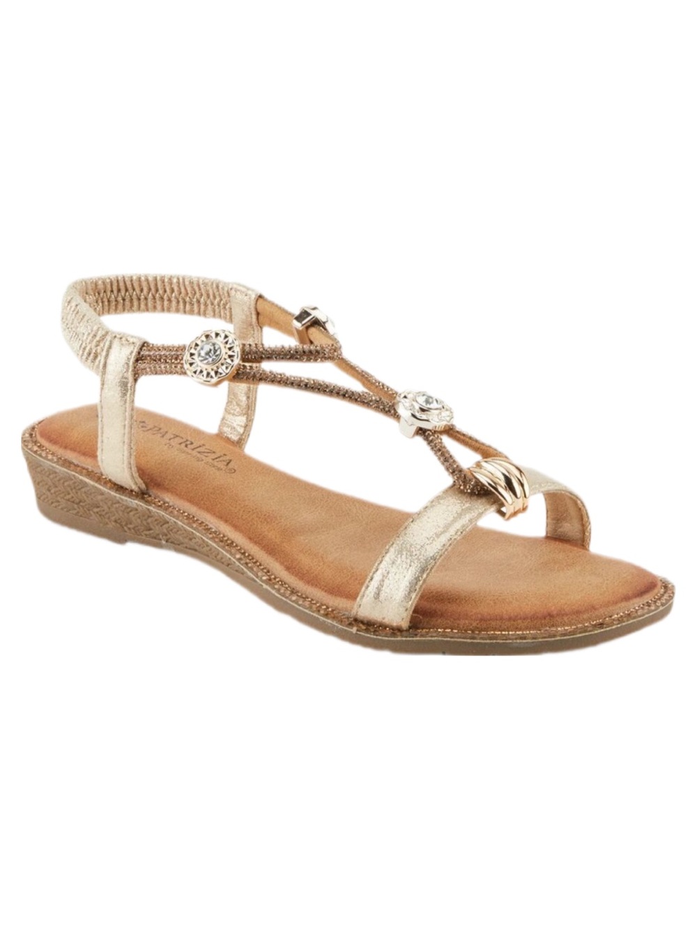 Patrizia Spring Step Charmer T Strap Sandals Soft Gold Women Size 8 Jeweled Boho
